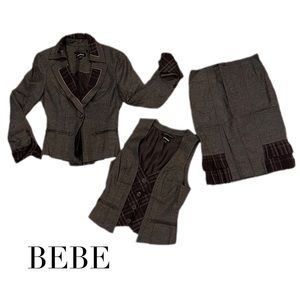 Bebe Brown/gray/plaid 3pc Suit